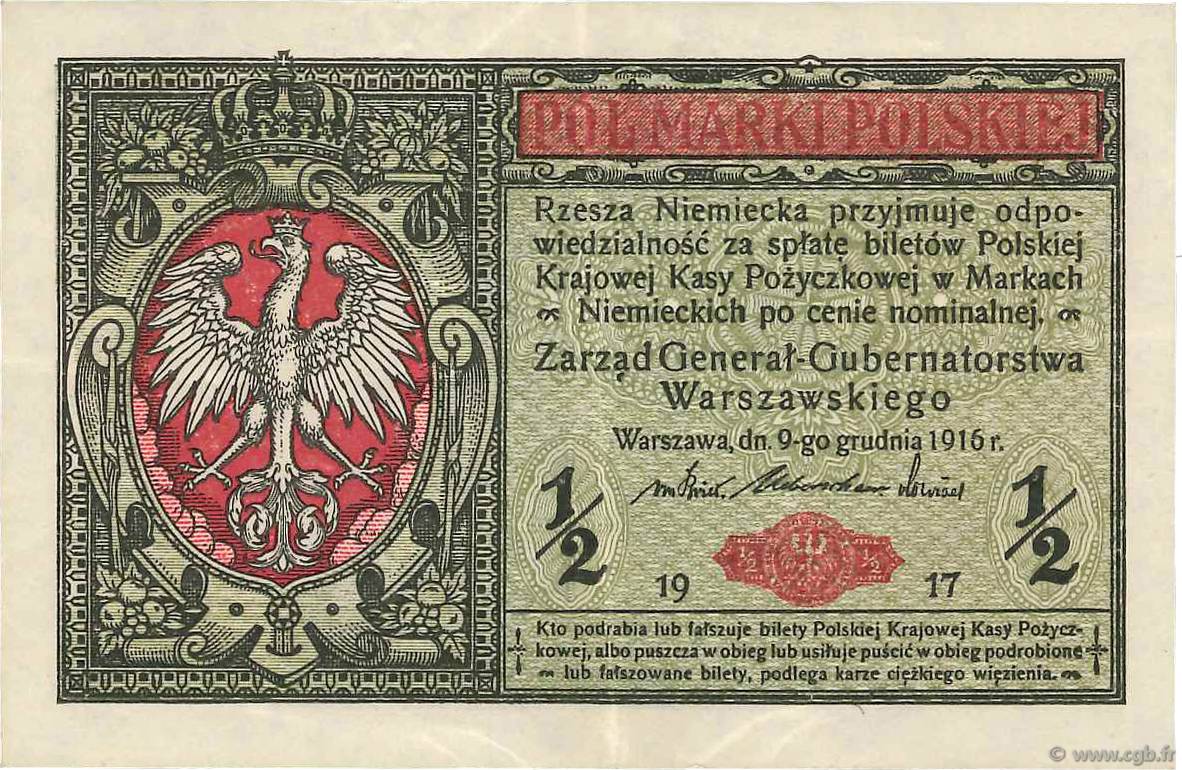 1/2 Marki POLONIA  1917 P.007 EBC