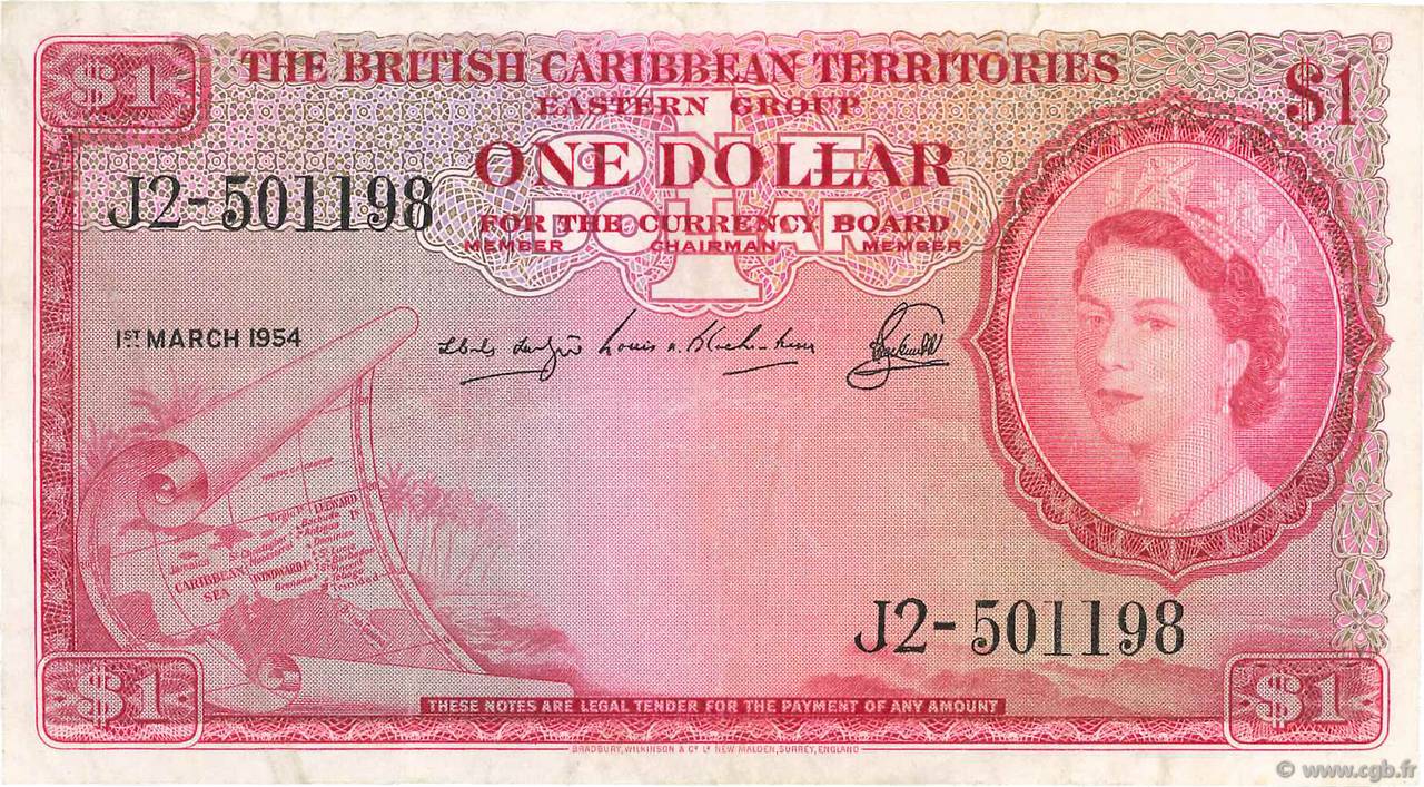 1 Dollar EAST CARIBBEAN STATES  1954 P.07b MBC