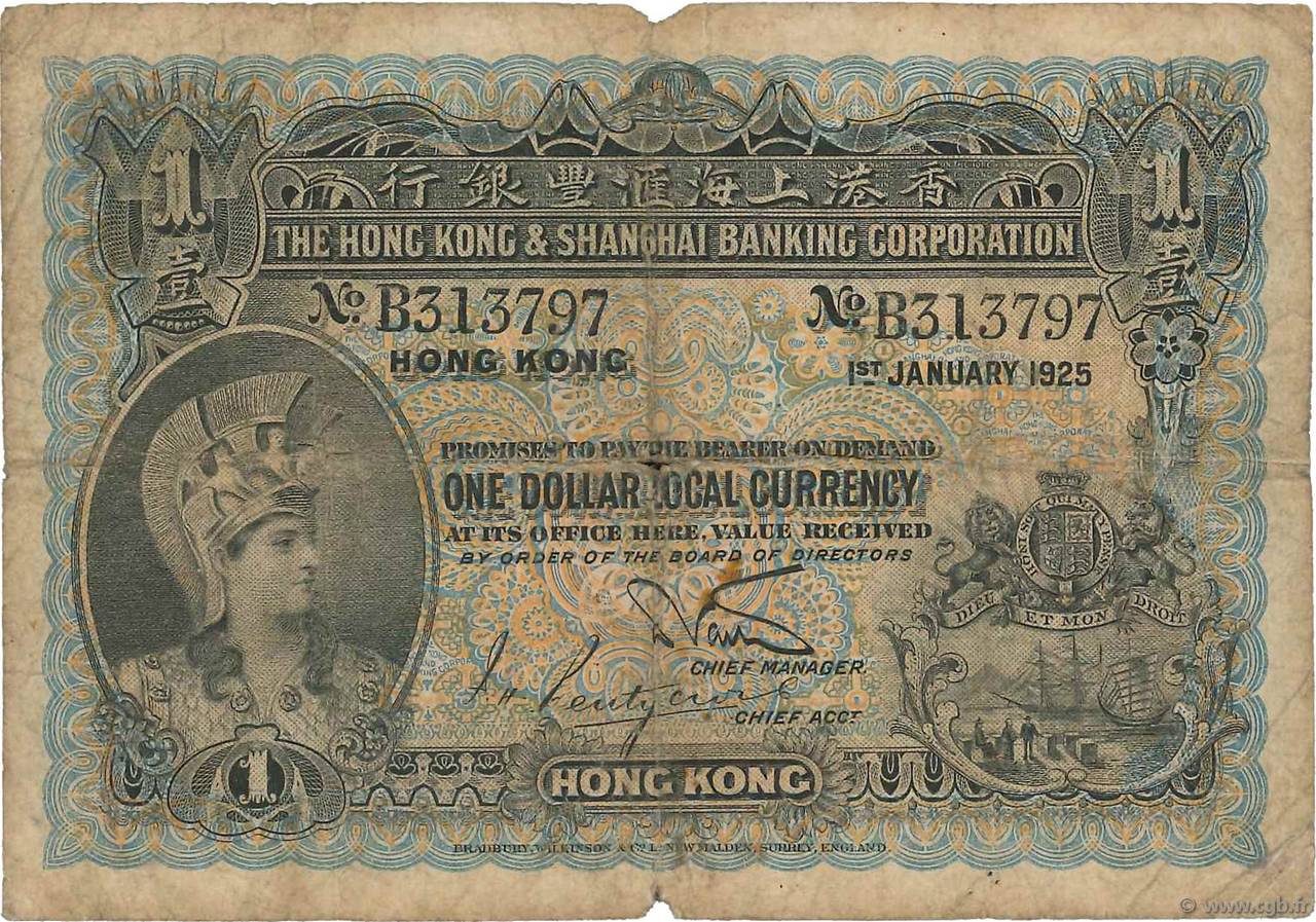 1 Dollar HONG KONG  1925 P.171 G