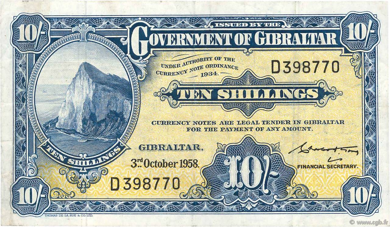 10 Shillings GIBILTERRA  1958 P.17 MB