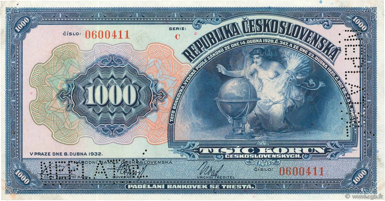 1000 Korun CHECOSLOVAQUIA  1932 P.025s EBC