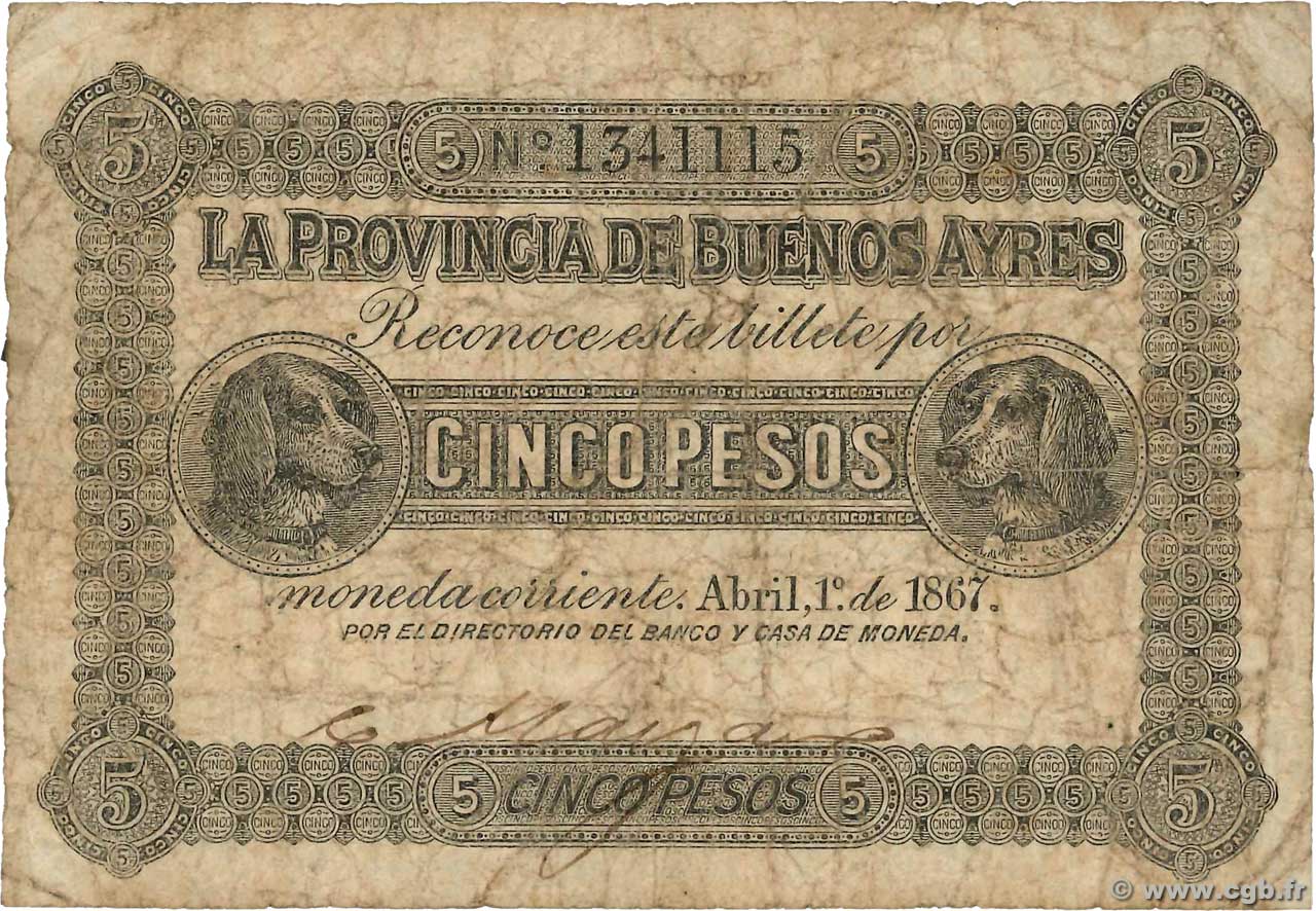 5 Pesos ARGENTINA  1867 PS.0472 G