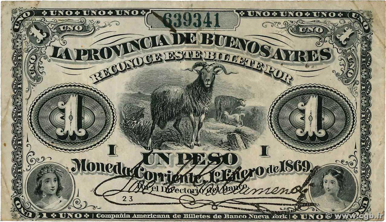 1 Peso ARGENTINA  1869 PS.0481b MB