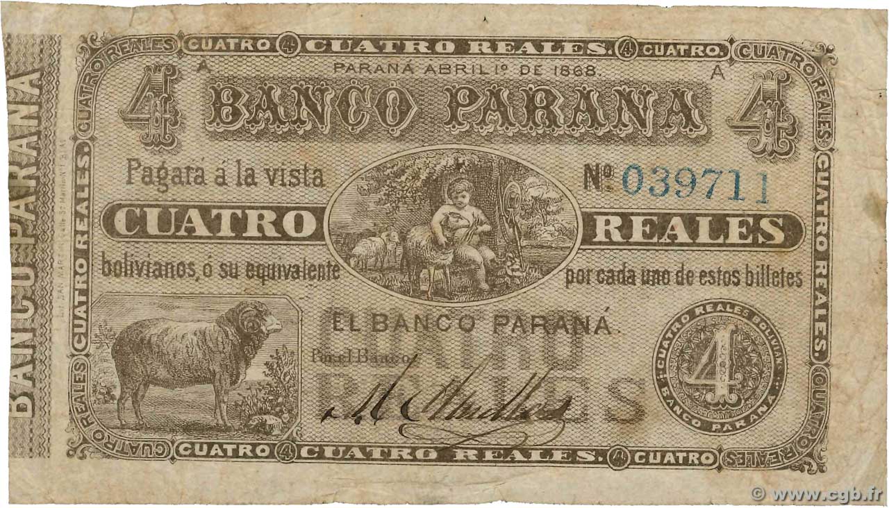 4 Reales Bolivianos ARGENTINIEN  1868 PS.1814a SGE
