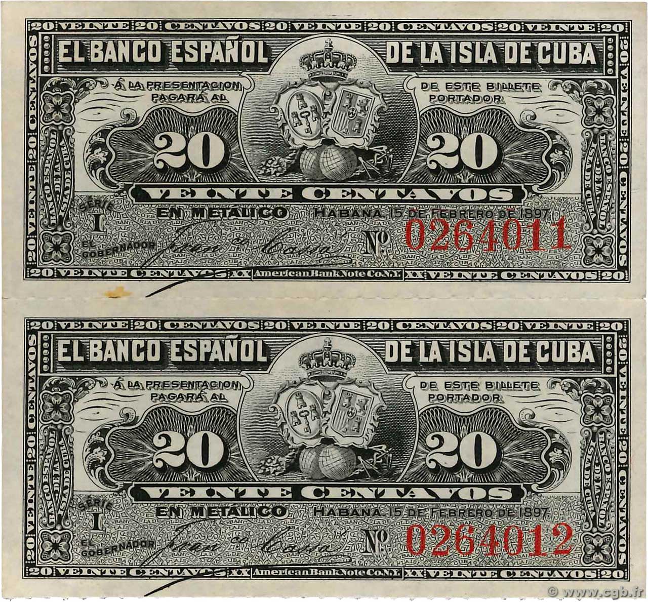 20 Centavos CUBA  1897 P.053a q.FDC