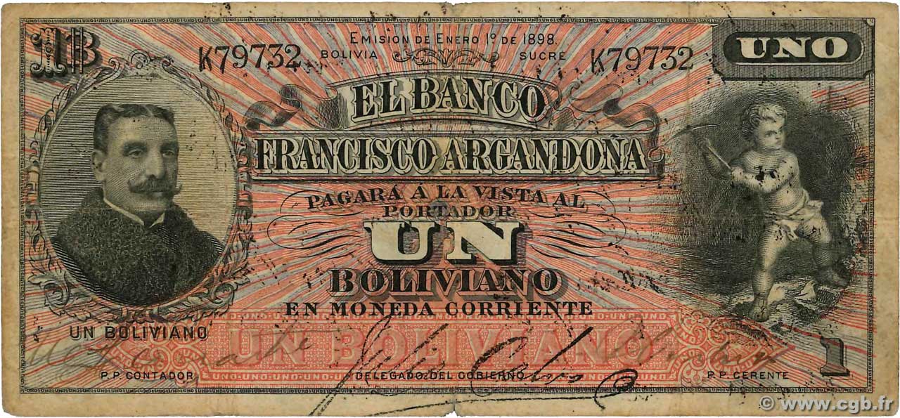 1 Boliviano BOLIVIA  1898 PS.147a VG