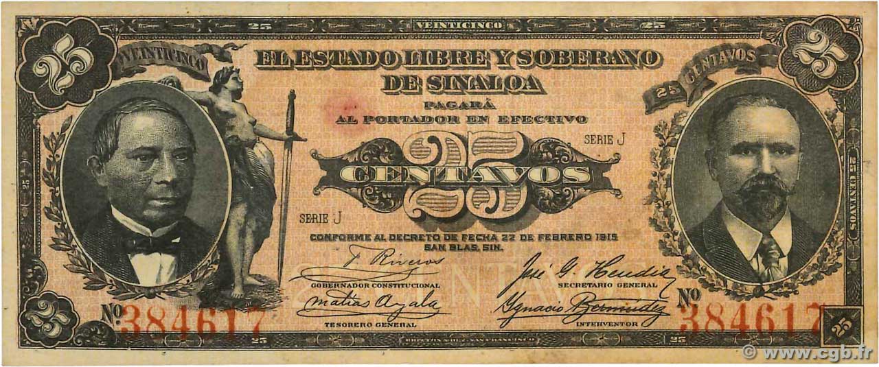 25 Centavos MEXICO San Blas 1915 PS.1041 XF