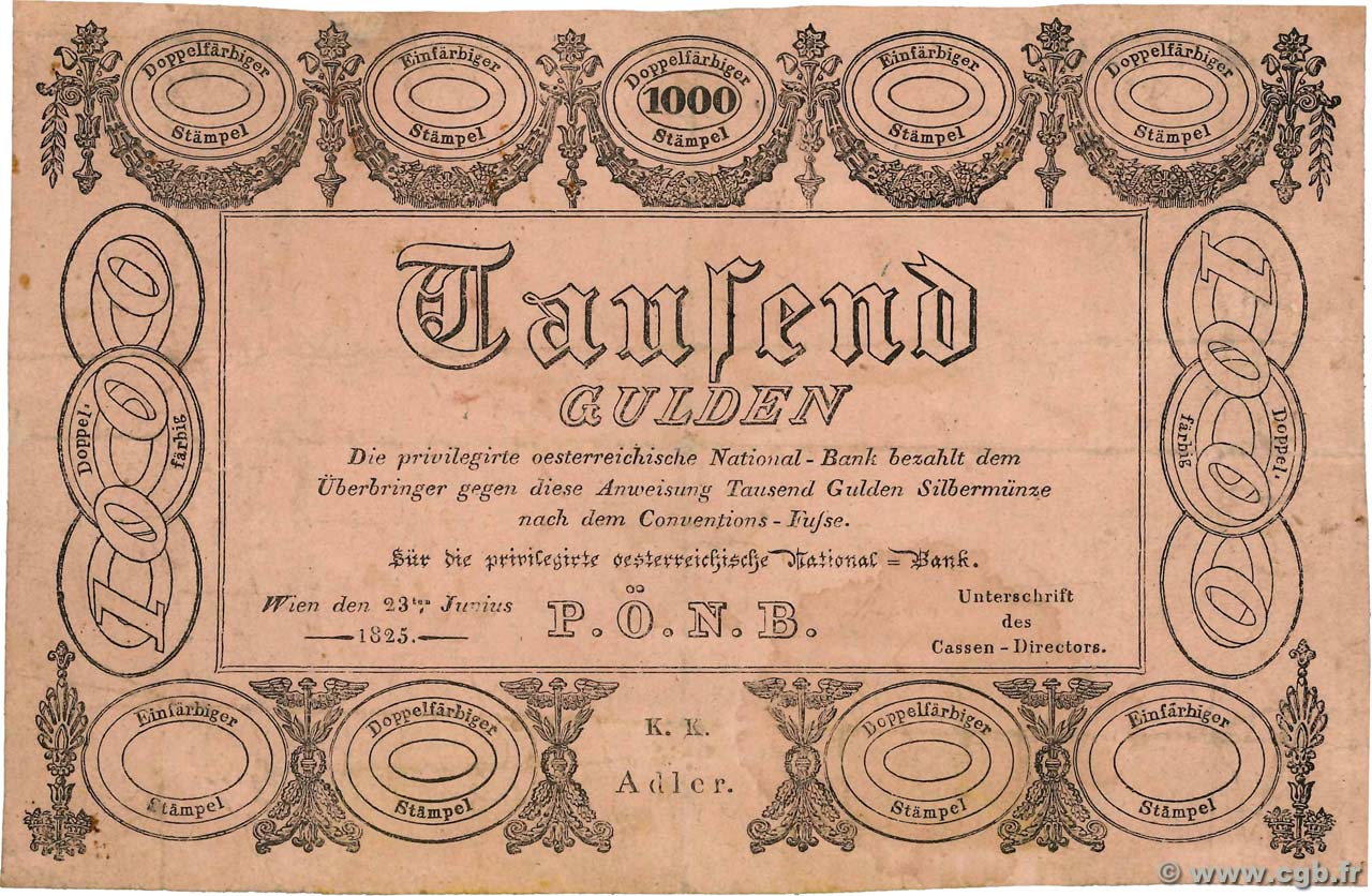 1000 Gulden Non émis AUSTRIA  1825 P.A067b q.BB