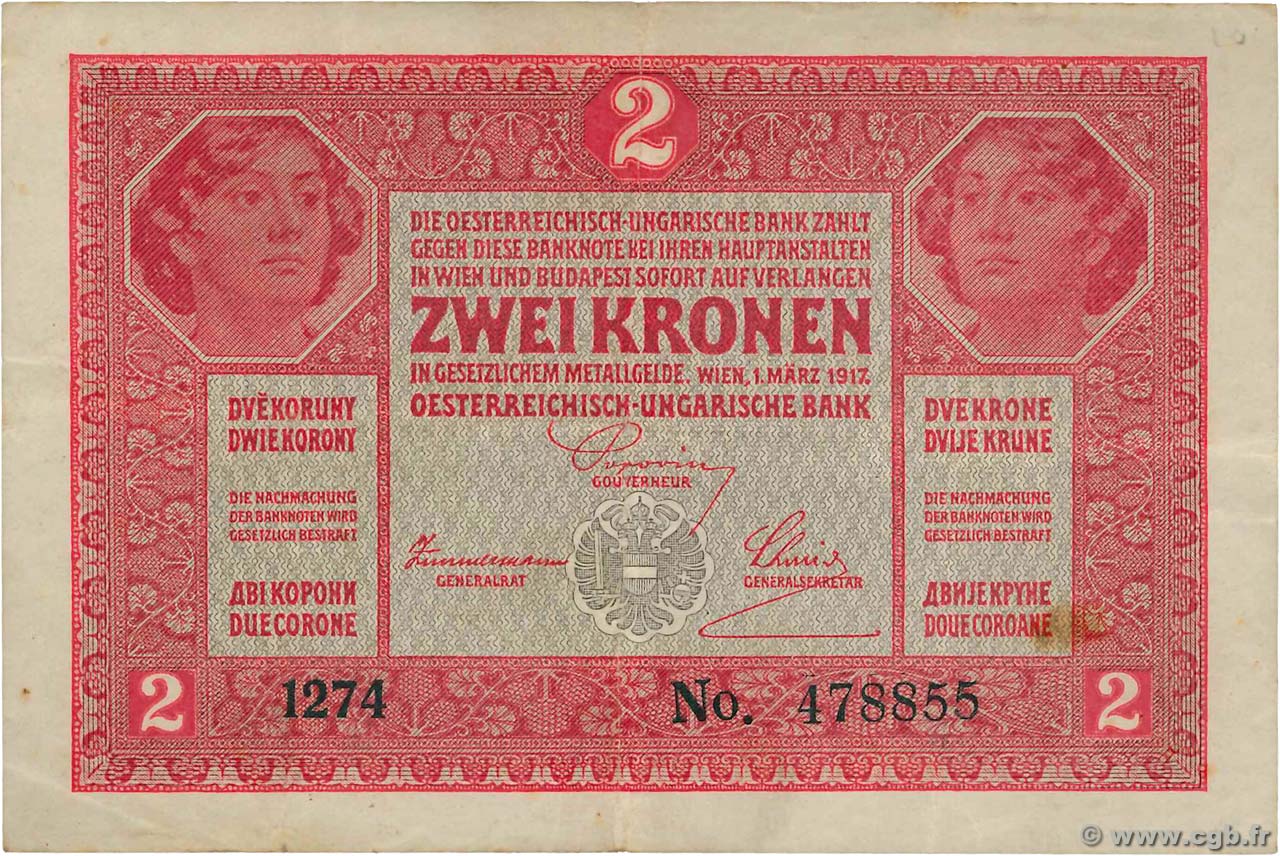 2 Kronen AUSTRIA  1917 P.021 MBC
