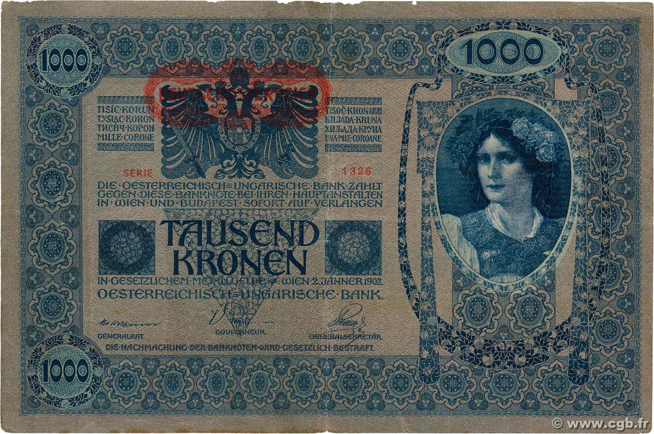 1000 Kronen AUSTRIA  1919 P.057a MB a BB