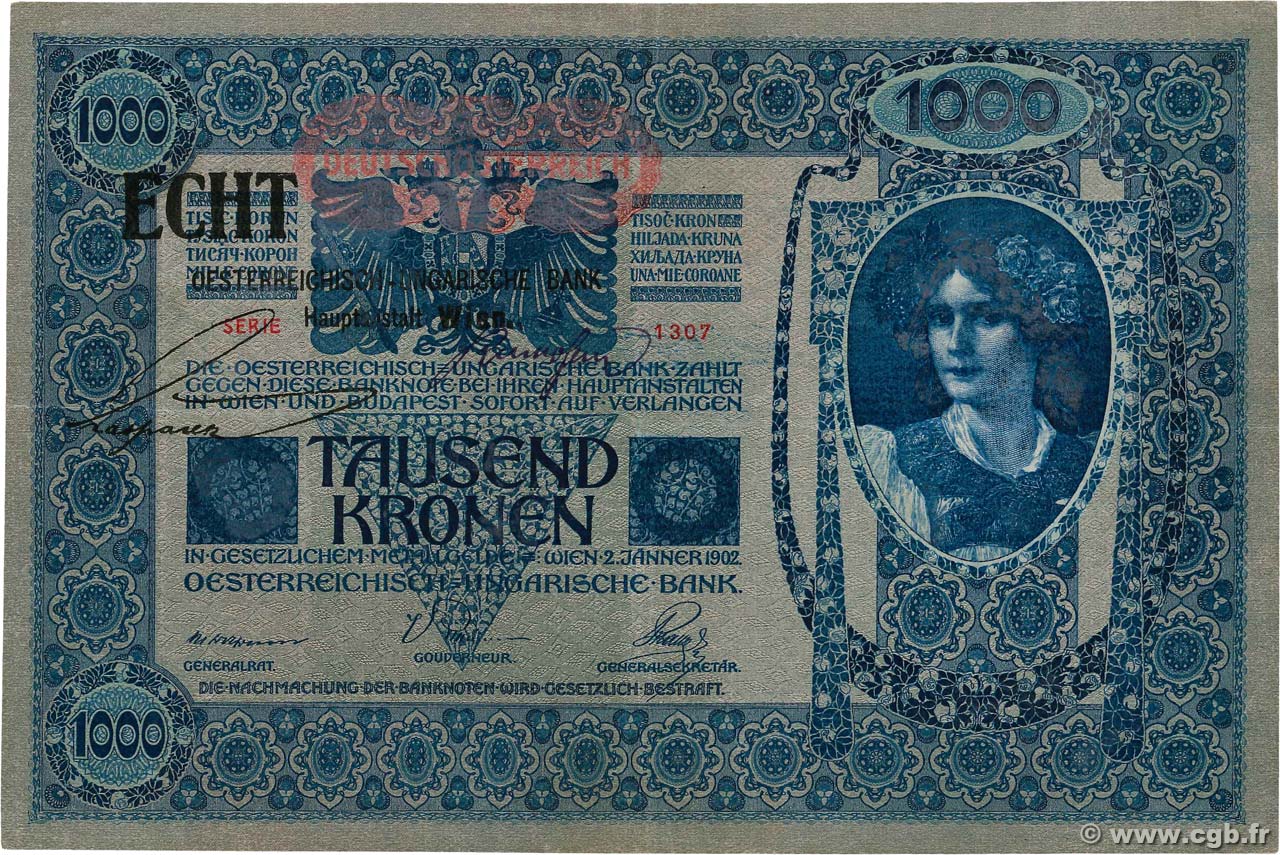 1000 Kronen AUSTRIA  1919 P.058 MBC+