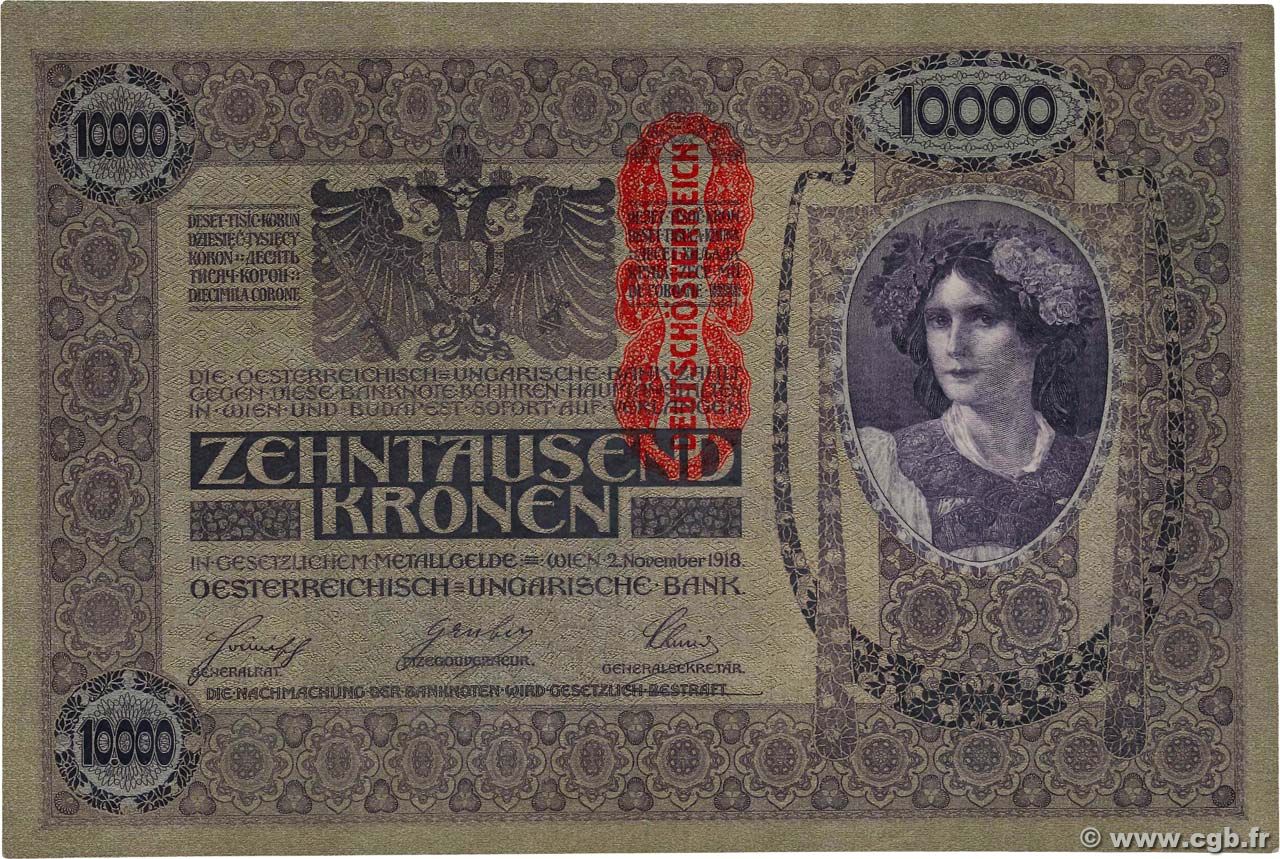 10000 Kronen ÖSTERREICH  1919 P.064 fST+