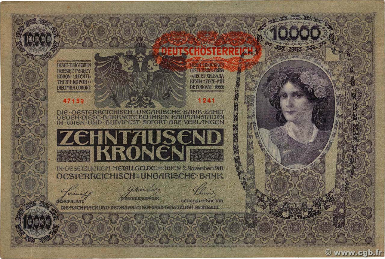10000 Kronen AUTRICHE  1919 P.065 SPL