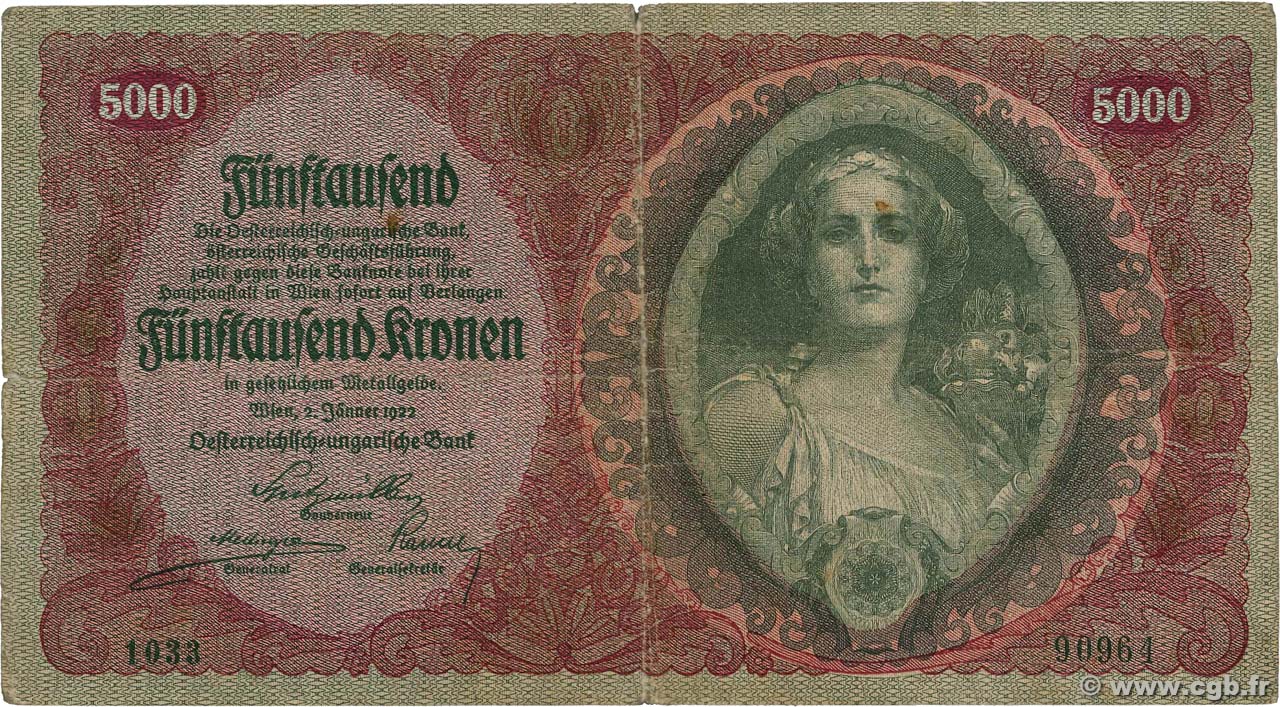 5000 Kronen AUTRICHE  1922 P.079 TB