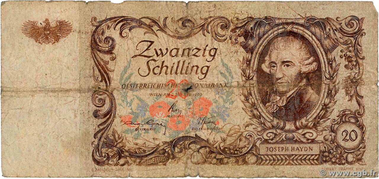 20 Schilling ÖSTERREICH  1950 P.129b SGE