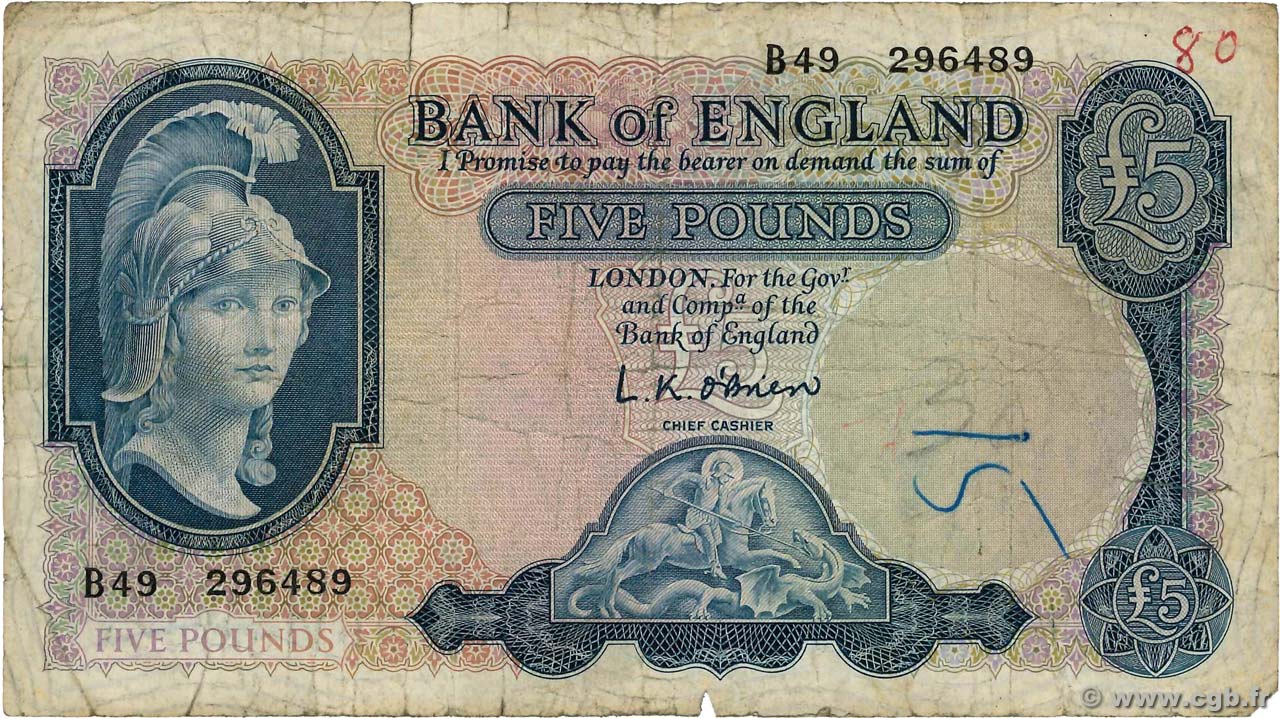 5 Pounds ENGLAND  1967 P.371a G