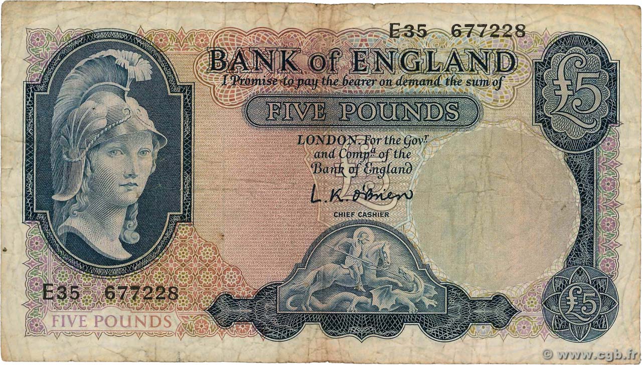5 Pounds ENGLAND  1967 P.371a SGE