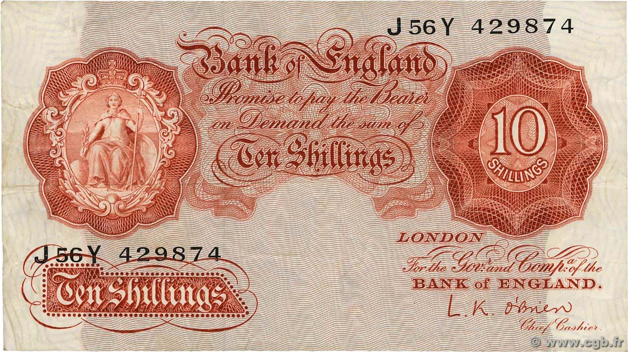 10 Shillings ENGLAND  1955 P.368c S