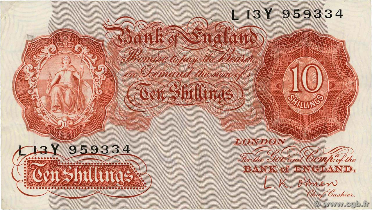 10 Shillings ANGLETERRE  1955 P.368c TTB