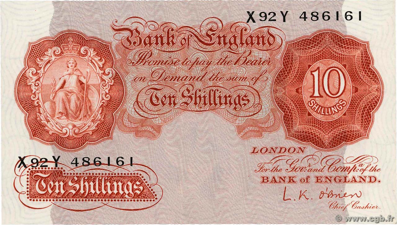 10 Shillings INGHILTERRA  1955 P.368c SPL