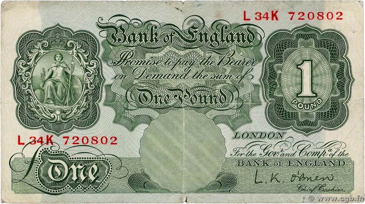 1 Pound INGHILTERRA  1955 P.369c MB