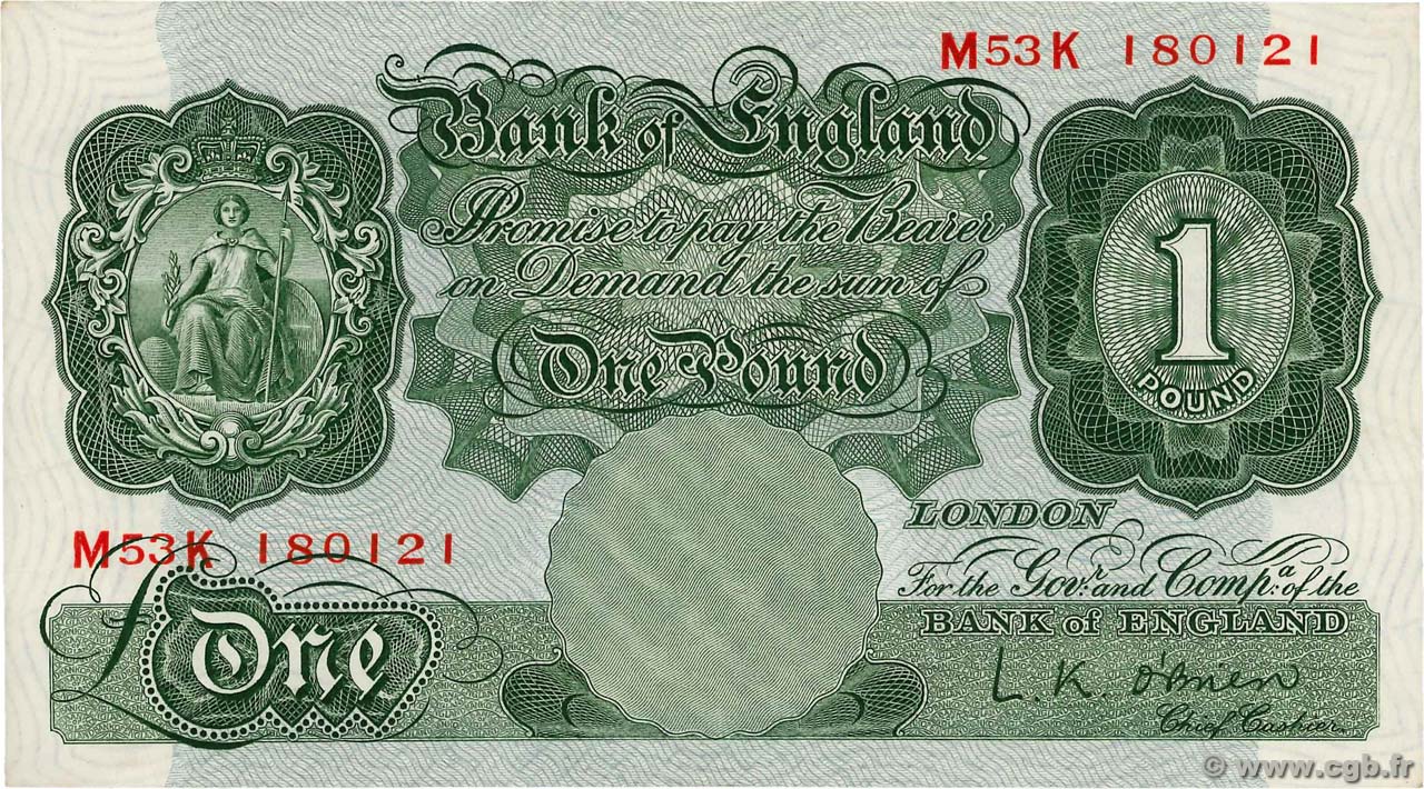 1 Pound INGHILTERRA  1955 P.369c SPL