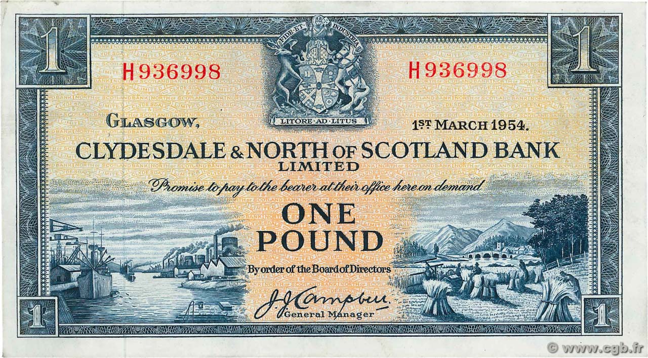 1 Pound SCOTLAND  1954 P.191a MBC