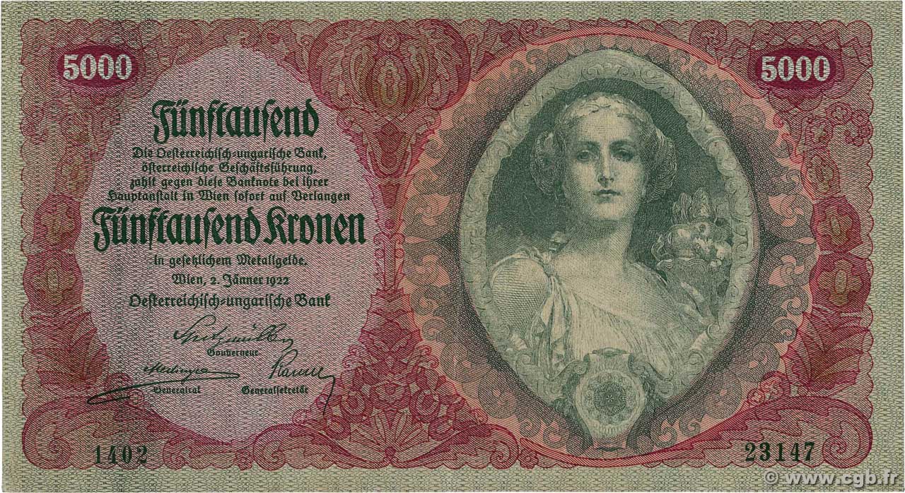 5000 Kronen AUSTRIA  1922 P.079 XF