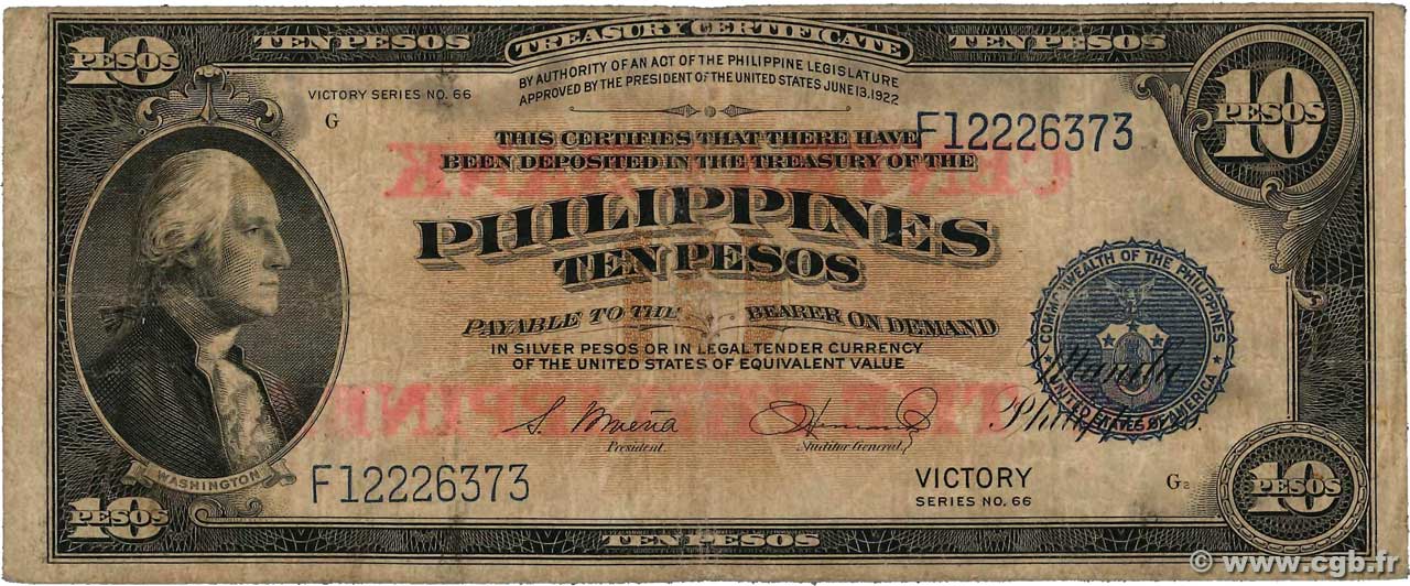 10 Pesos FILIPINAS  1949 P.120a RC+