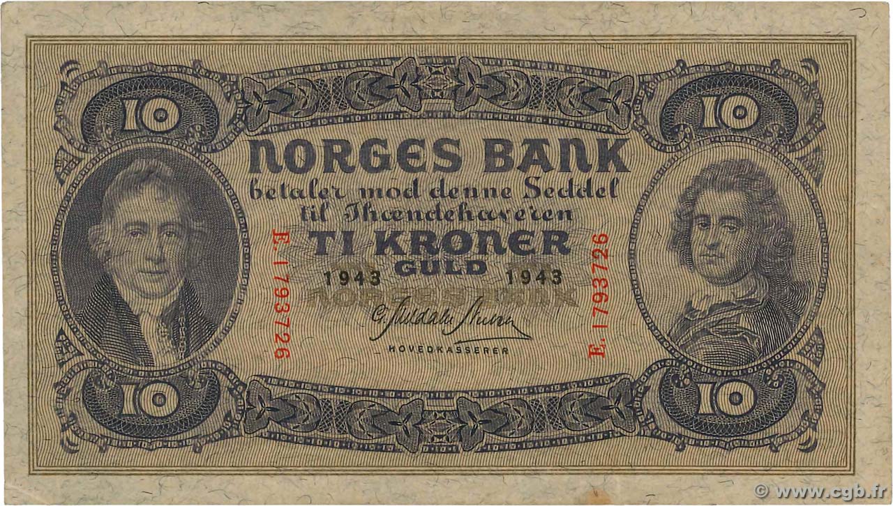 10 Kroner NORVÈGE  1943 P.08c SC