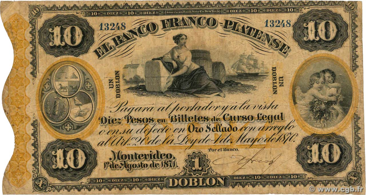 10 Pesos URUGUAY  1871 PS.172a fS