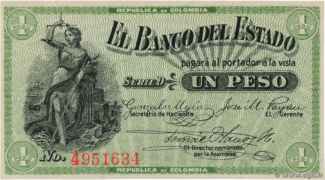1 Peso COLOMBIA  1900 PS.0504a UNC-