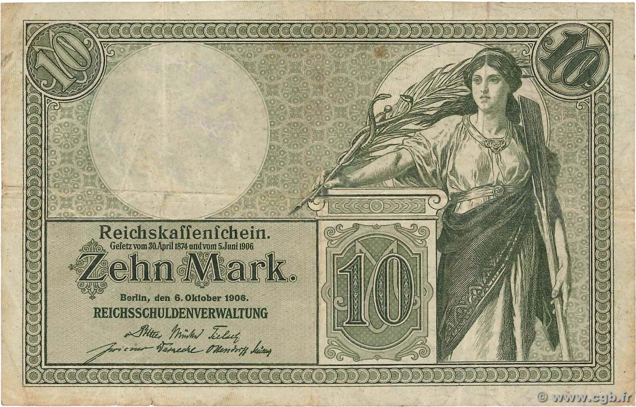 10 Mark GERMANIA  1906 P.009b MB