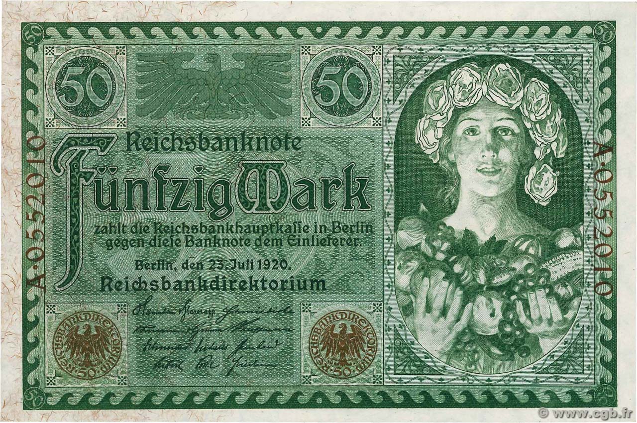 50 Mark  GERMANIA  1920 P.068 FDC