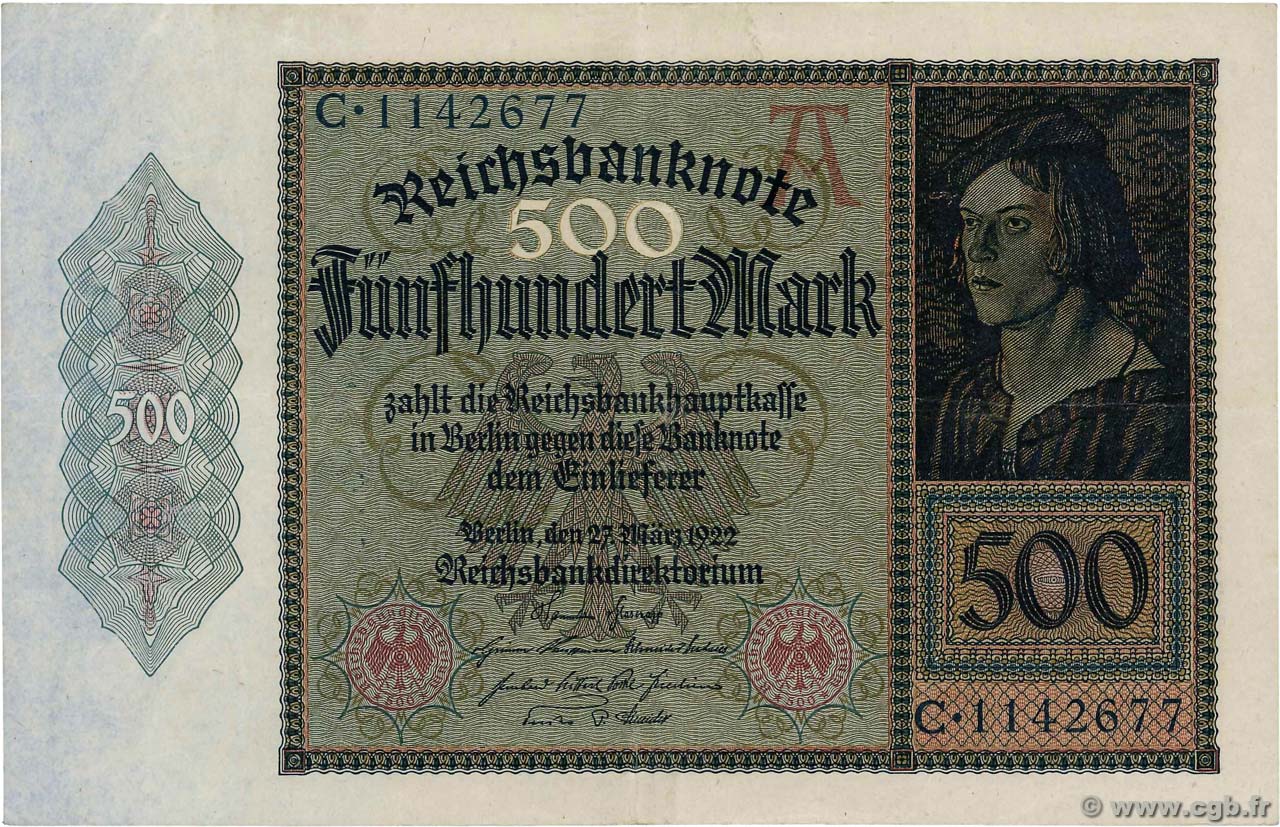 500 Mark GERMANY  1922 P.073 VF+
