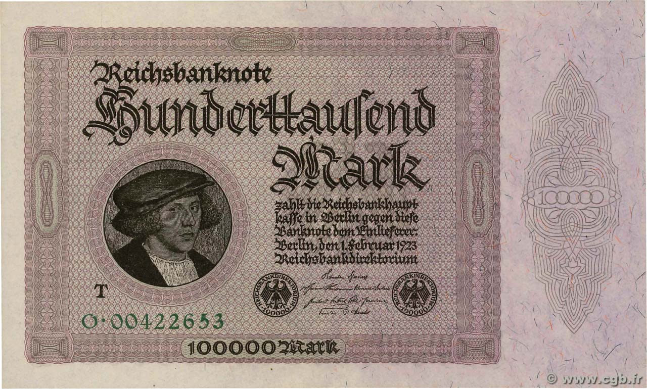100000 Mark GERMANY  1923 P.083c UNC