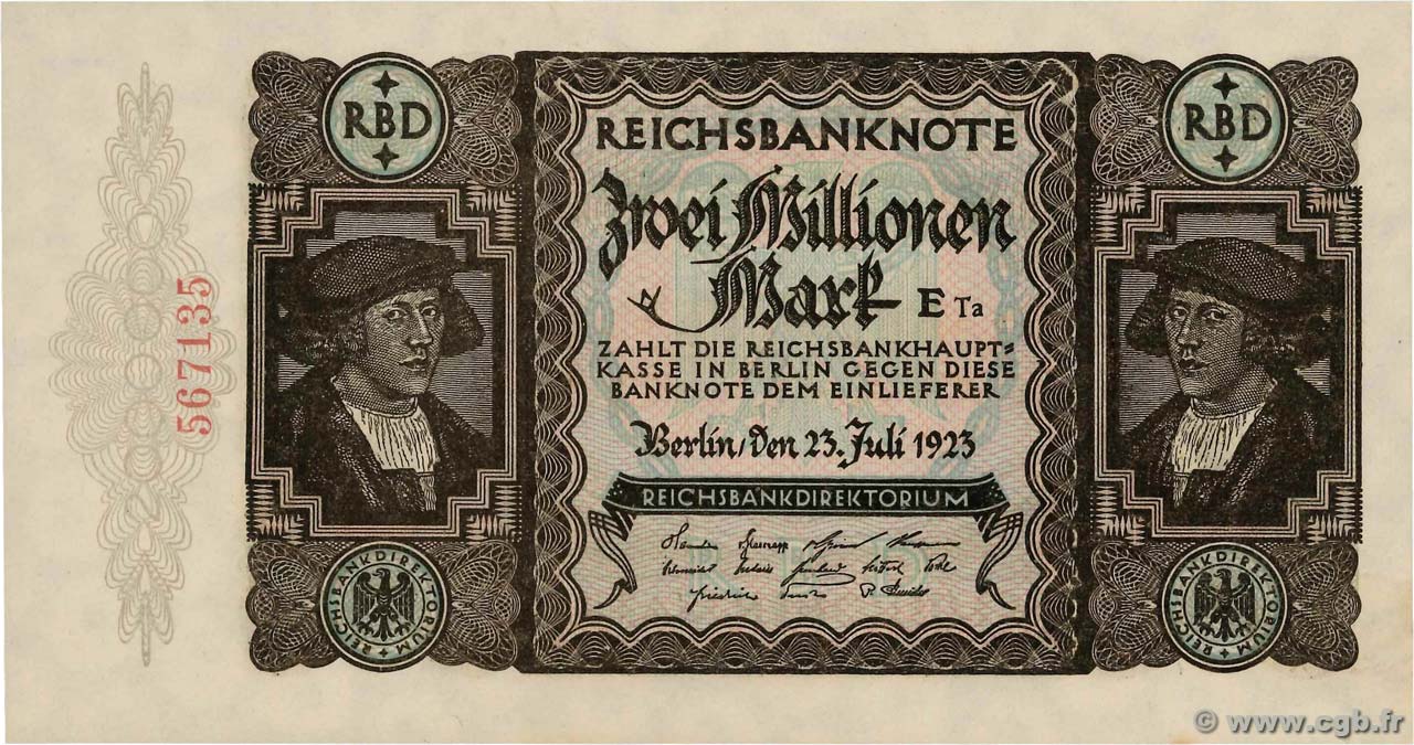 2 Millionen Mark GERMANIA  1923 P.089a FDC
