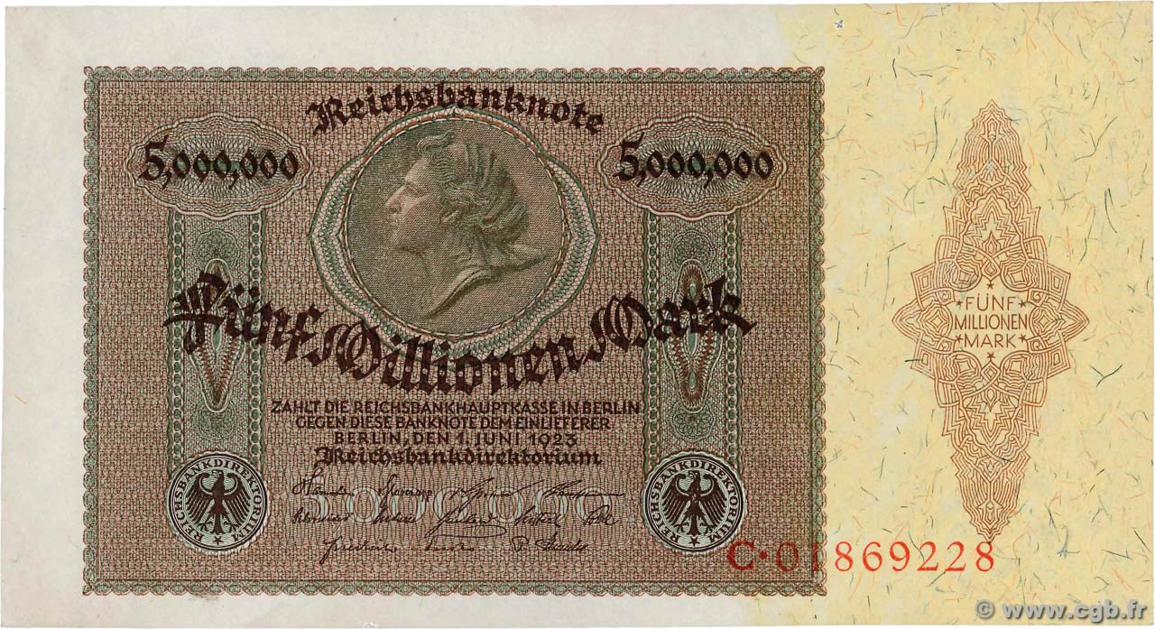 5 Millionen Mark GERMANIA  1923 P.090 q.AU