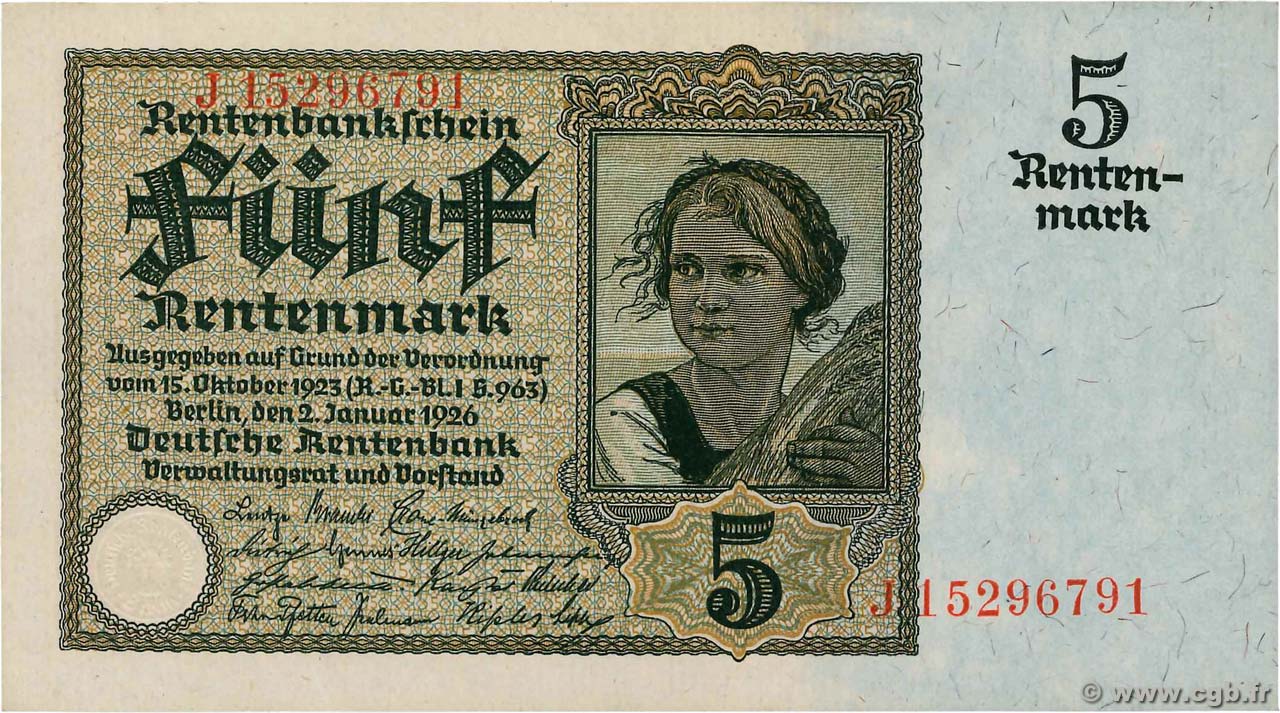 5 Rentenmark ALEMANIA  1926 P.169 EBC+