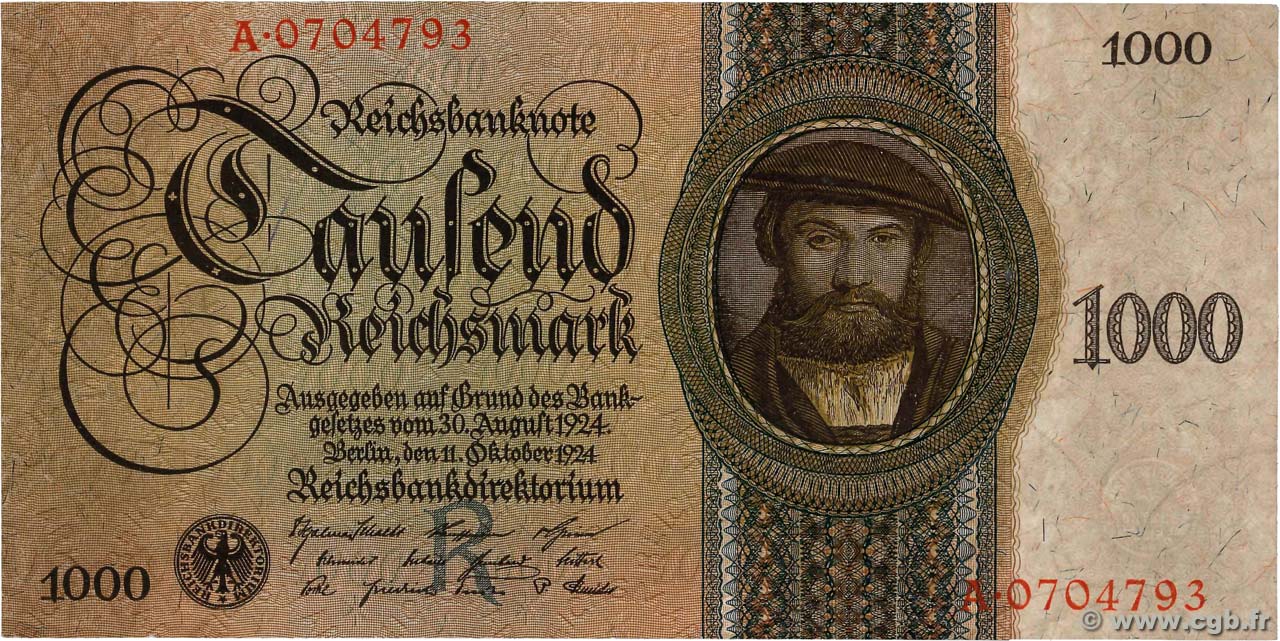 1000 Reichsmark GERMANY  1924 P.179 VF-