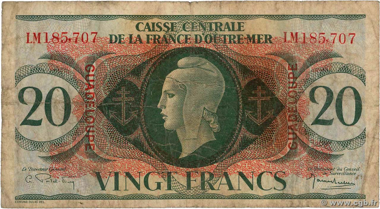 20 Francs GUADELOUPE  1944 P.28a B