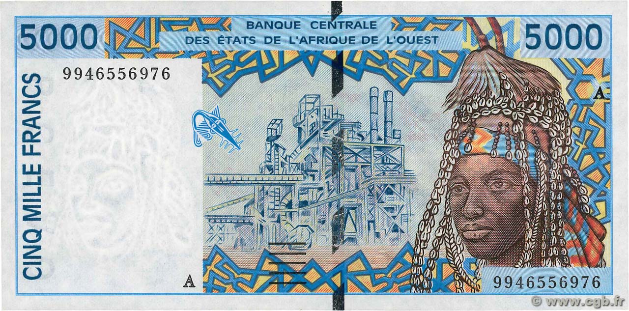 5000 Francs STATI AMERICANI AFRICANI  1999 P.113Ai q.FDC