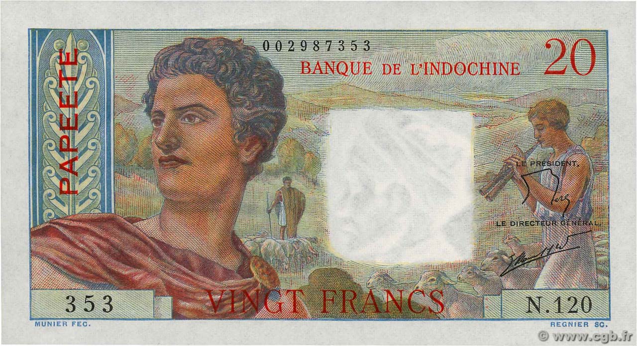 20 Francs TAHITI  1960 P.21c AU+