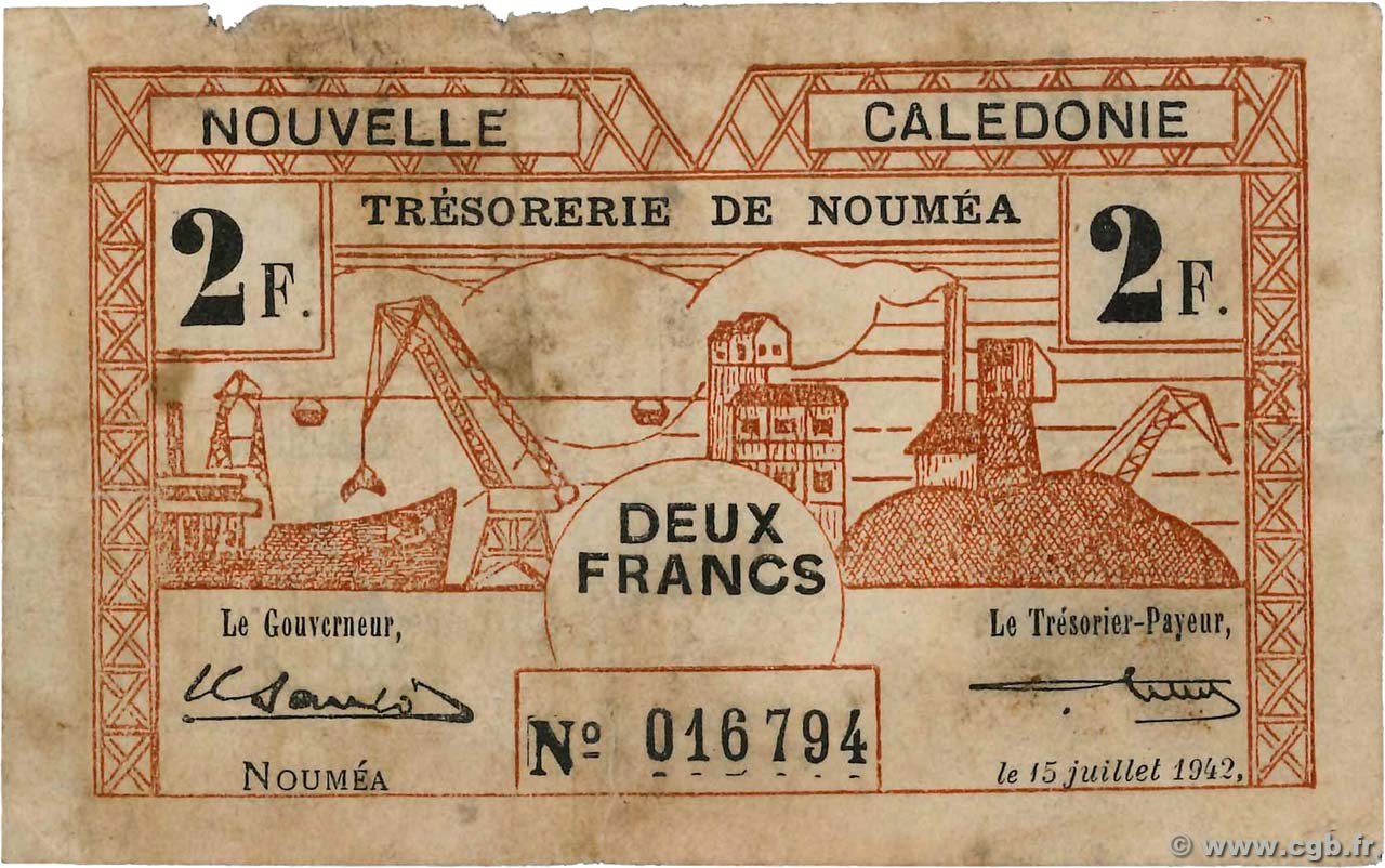 2 Francs NOUVELLE CALÉDONIE  1942 P.53 q.MB