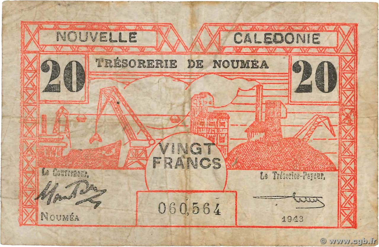 20 Francs NOUVELLE CALÉDONIE  1943 P.57b pr.TB