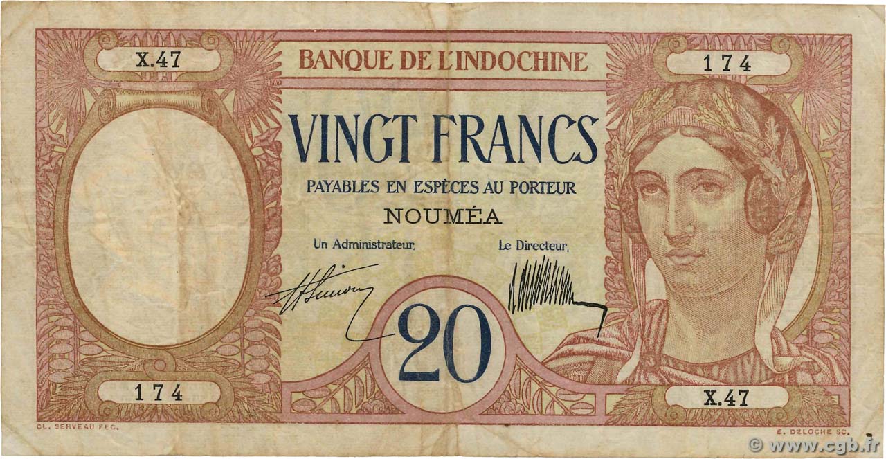 20 Francs NOUVELLE CALÉDONIE  1929 P.37a BC