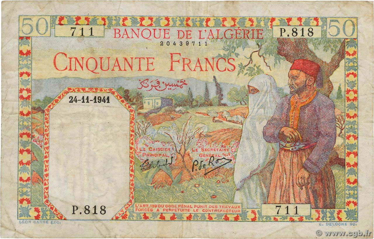 50 Francs ARGELIA  1941 P.084 BC