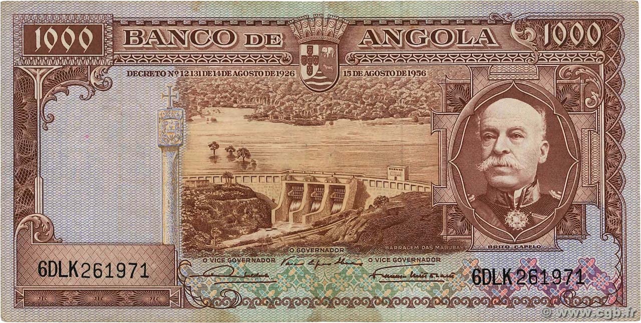 1000 Escudos ANGOLA  1956 P.091 BC