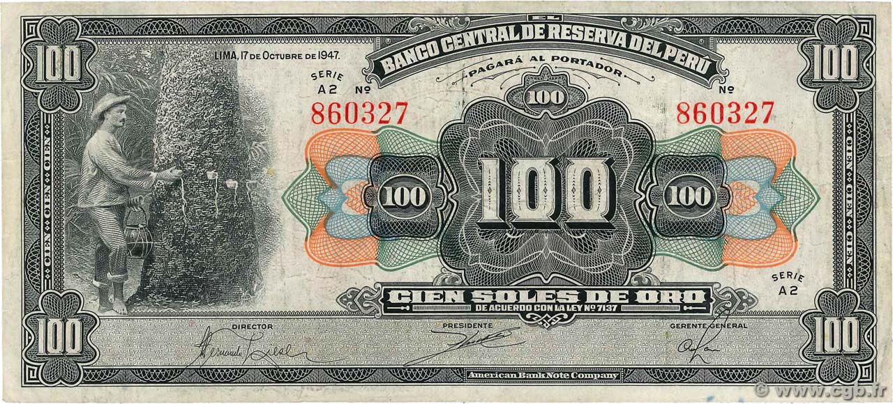 100 Soles PERU  1947 P.069Aa q.BB