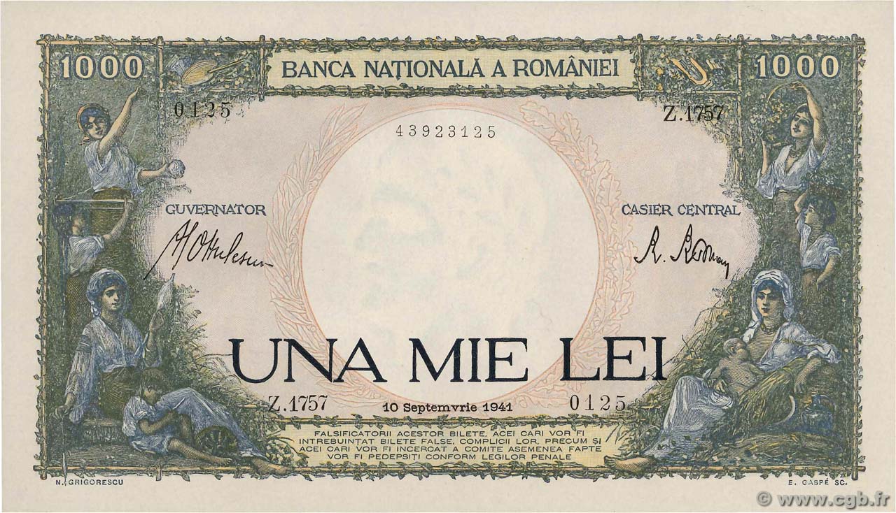 1000 Lei ROMANIA  1941 P.052a FDC